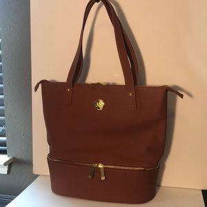 Joy Mangano Double-Decker Leather Tote; Cognac